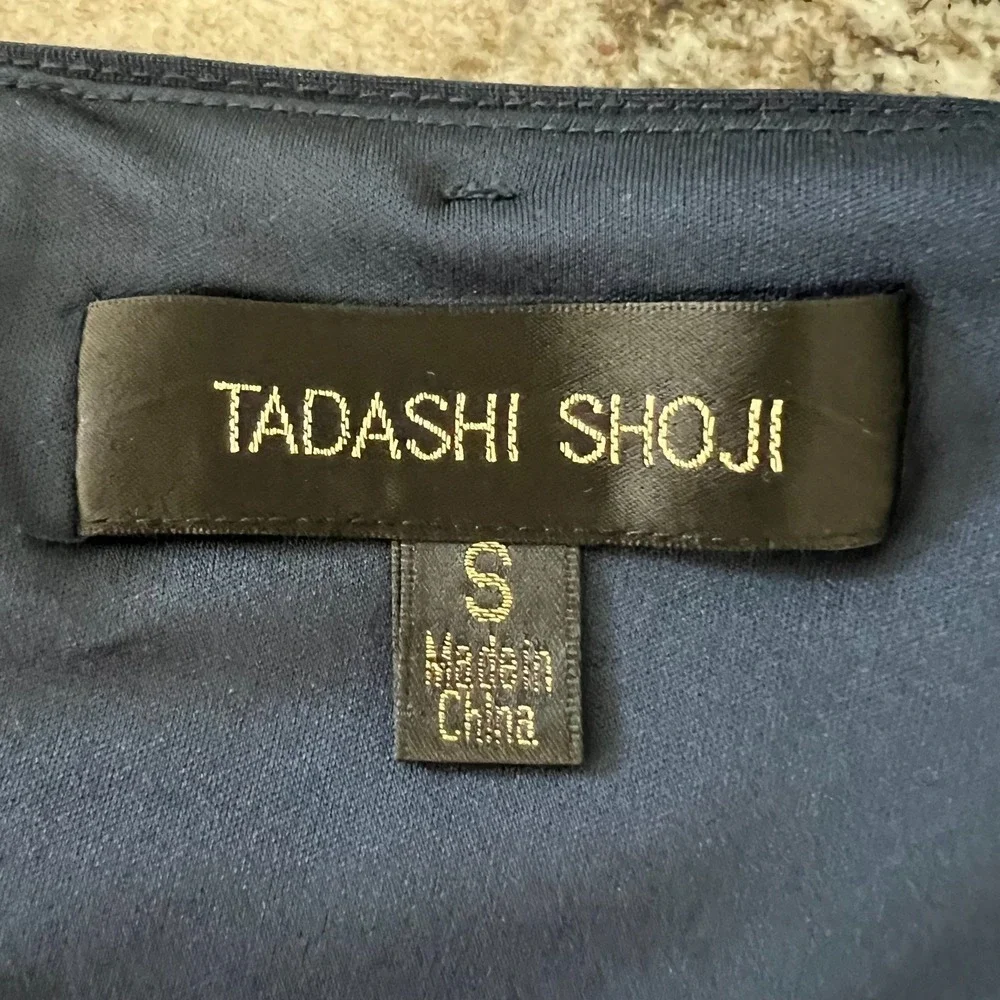 TADASHI SHOJI Pintuck Jersey Dress Navy‎ Blue Women's Size S Zipper Lined V Neck